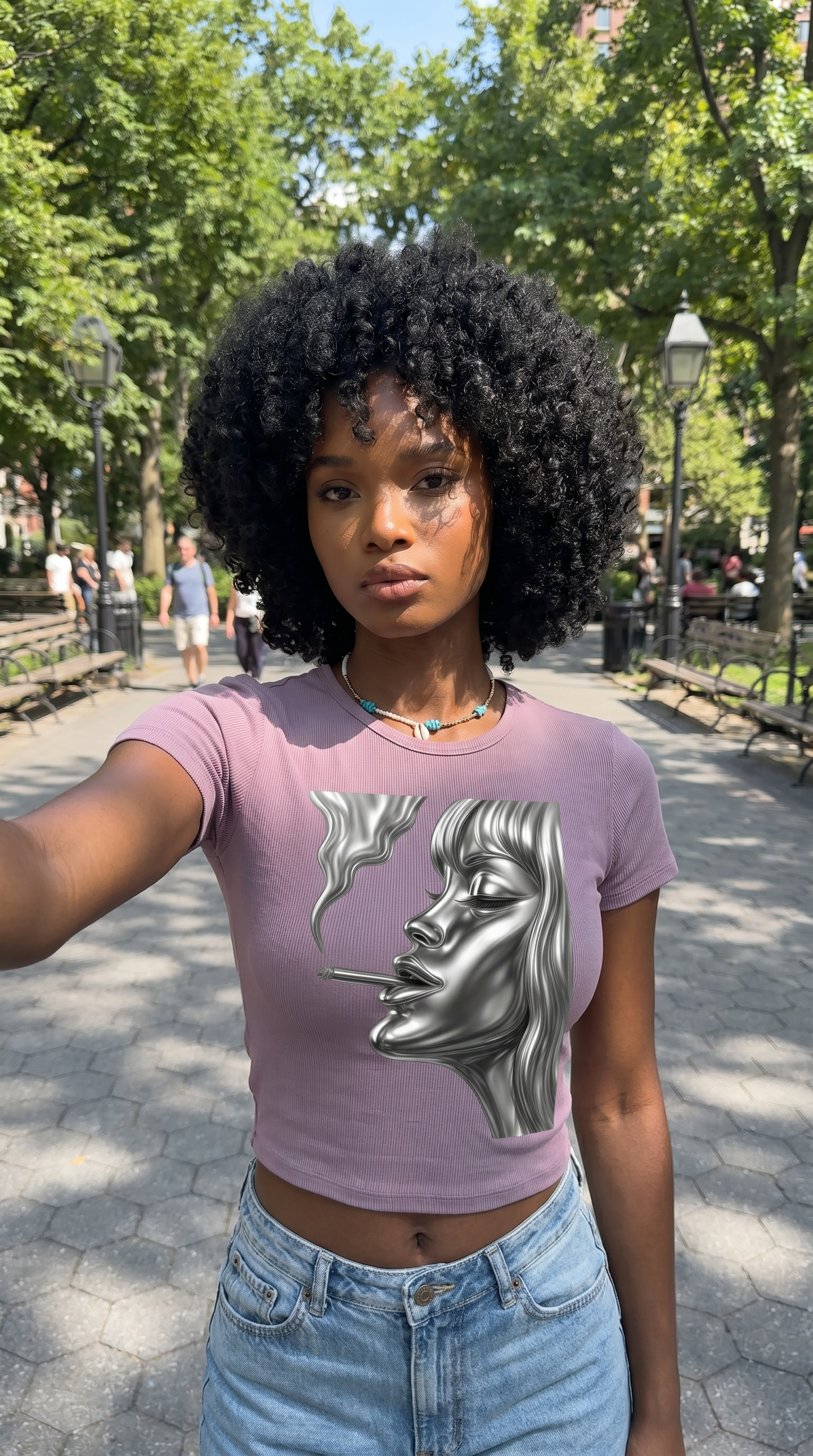 AB'Ville Cutie "Smokin' Up, Livin' Up" Chrome Women's Baby Rib Cropped Tee