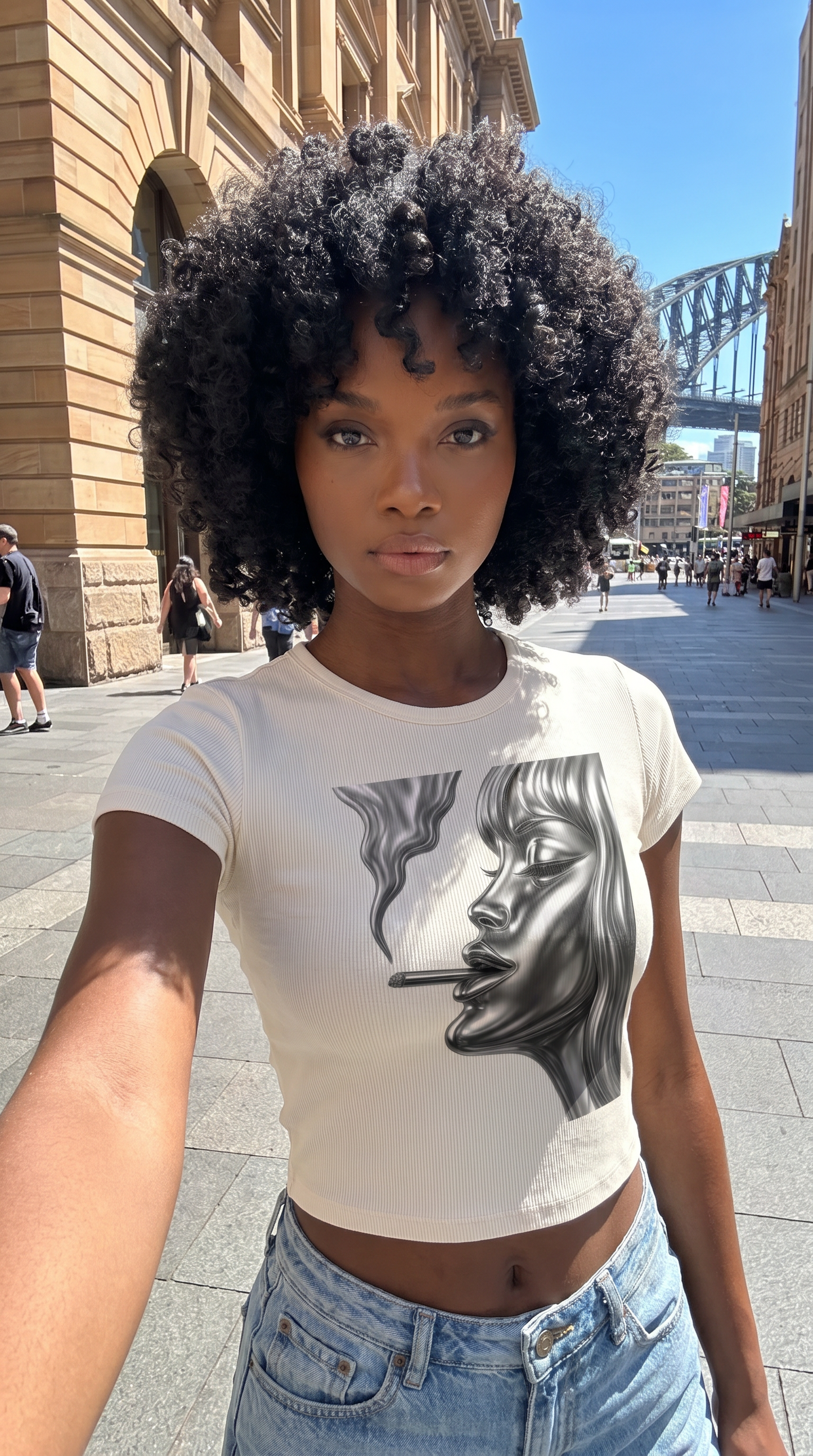 AB'Ville Cutie "Smokin' Up, Livin' Up" Chrome Women's Baby Rib Cropped Tee