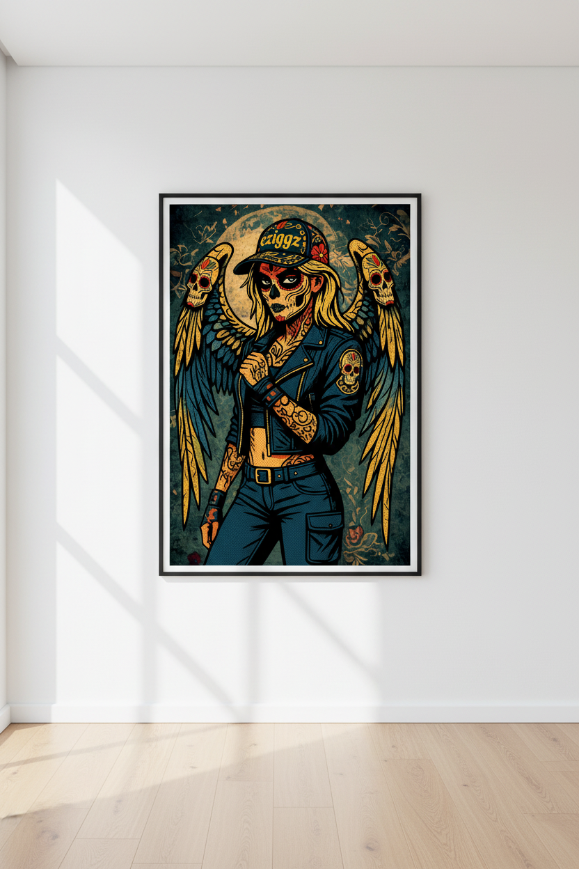Fallen Angel print framed on a white gallery wall